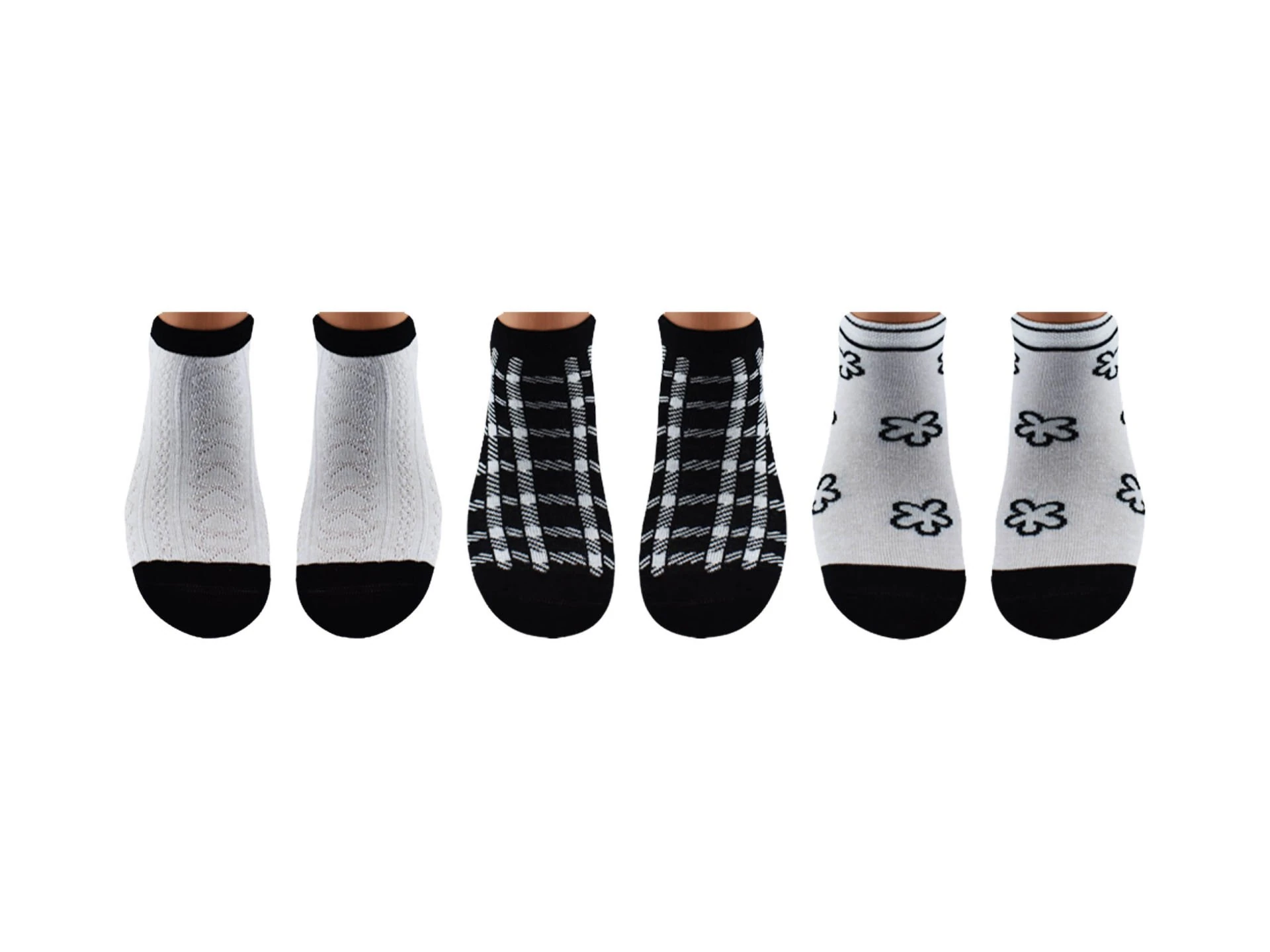 Beyaz Desenli Dikişsiz Burun Penye Bayan Patik Çorap 12'Li Paket