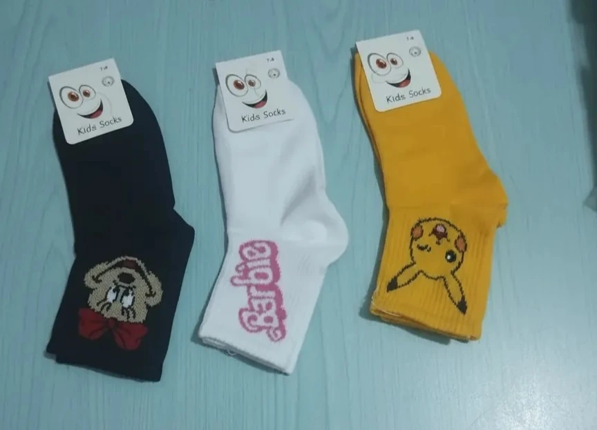 7-8 Yaş Kız Çocuk Karakter Desenli Kolej Çorap 12'Li Paket