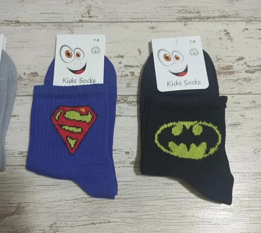 7-8 Yaş Erkek Çocuk Karakter Desenli Kolej Çorap 12'Li Paket