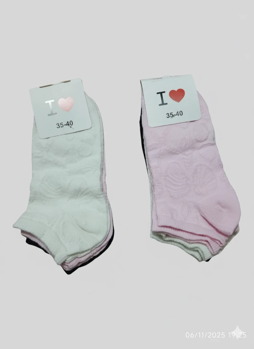 Pamuklu Desenli Karışık Renkli Patik Çorap 12'Li Paket