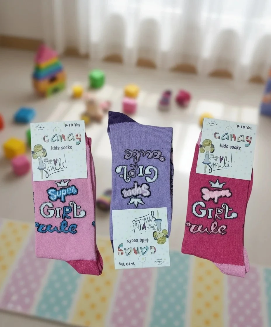 9-10 Yaş Kız Çocuk Mevsimlik Uzun Çorap 12'li Paket