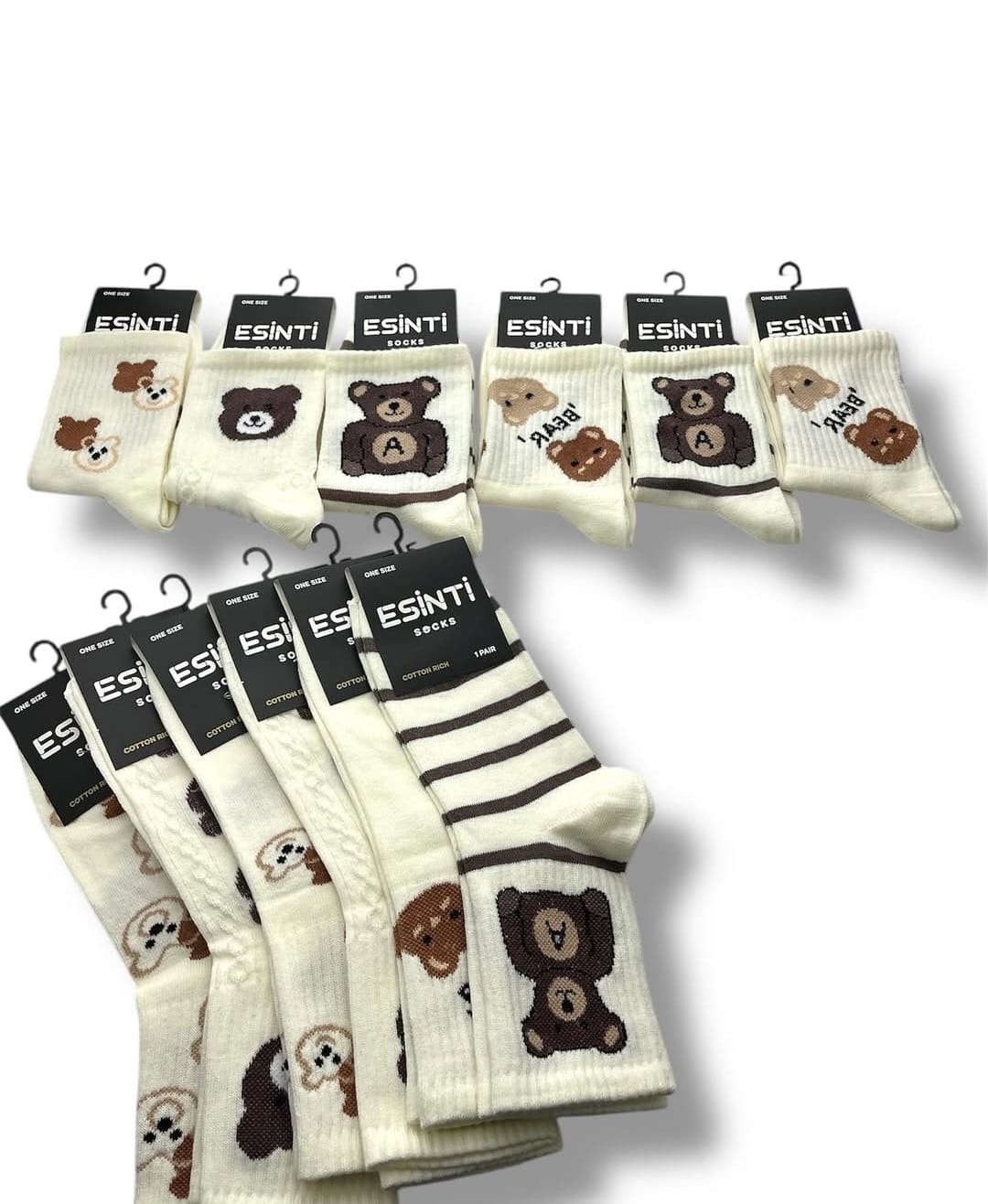 Penye Pamuk Tedy Bear Desenli Kolej Çorap 12'Li Paket