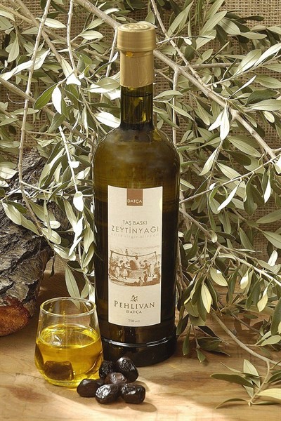 Stone Printed Olive Oil Colored Glass Bottle 750 ml