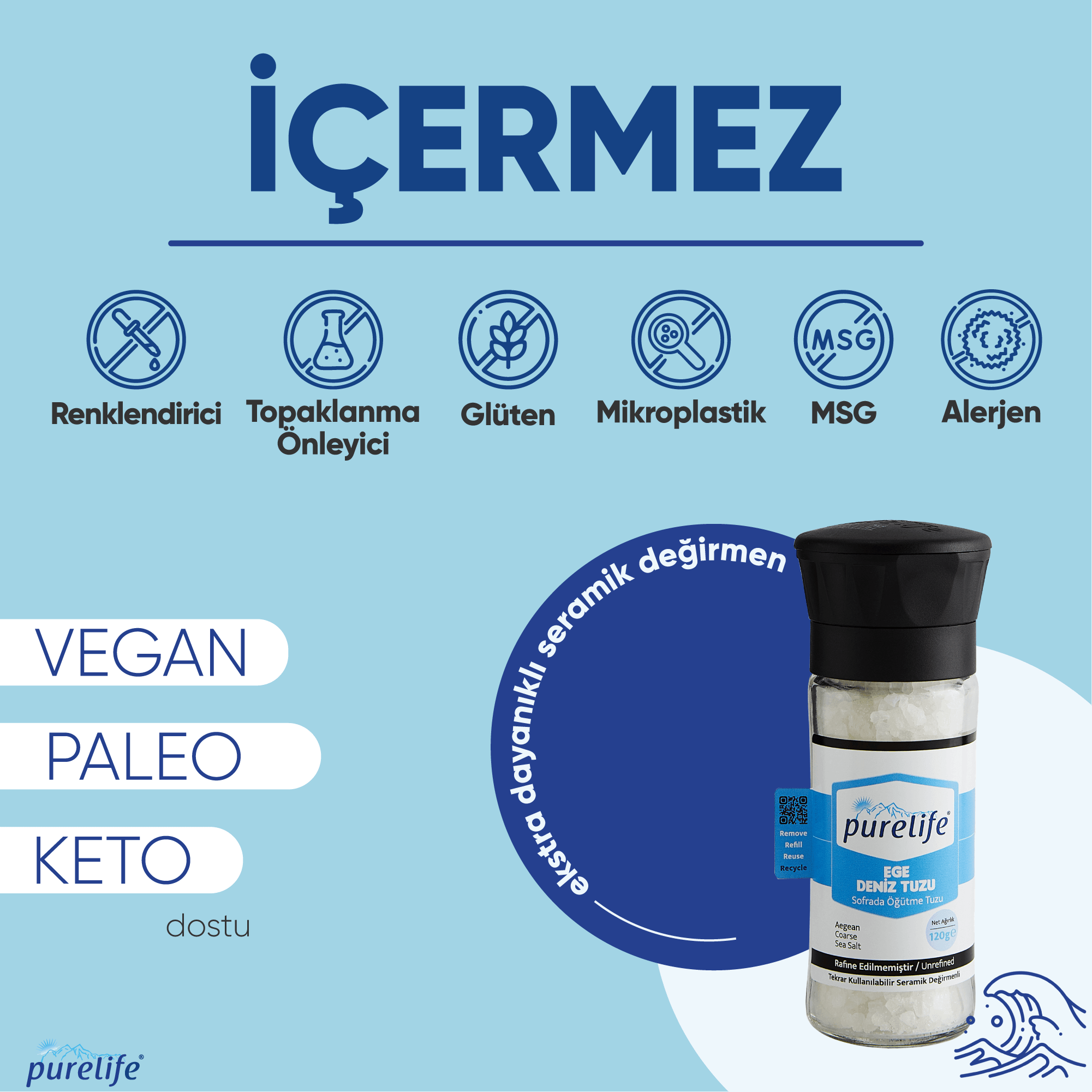 Aegean Deniz Tuzu Granül - Seramik Değirmenli -120g