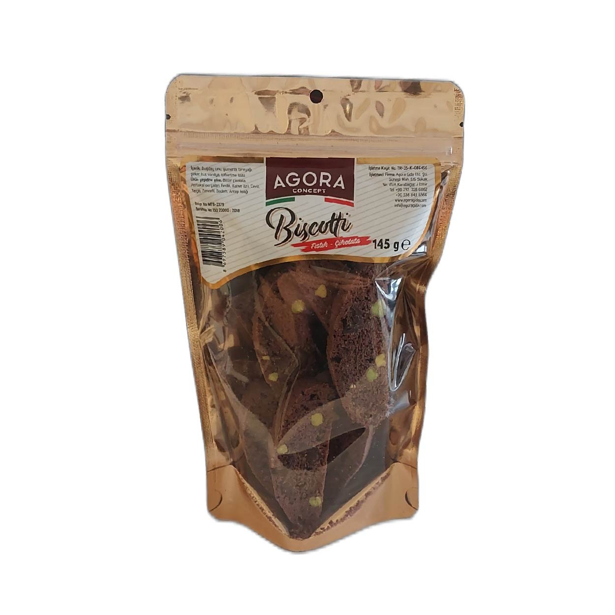 Agora Biscotti Antep Fıstığı Çikolata %100 Tereyağlı Doğal Ve Katkısız