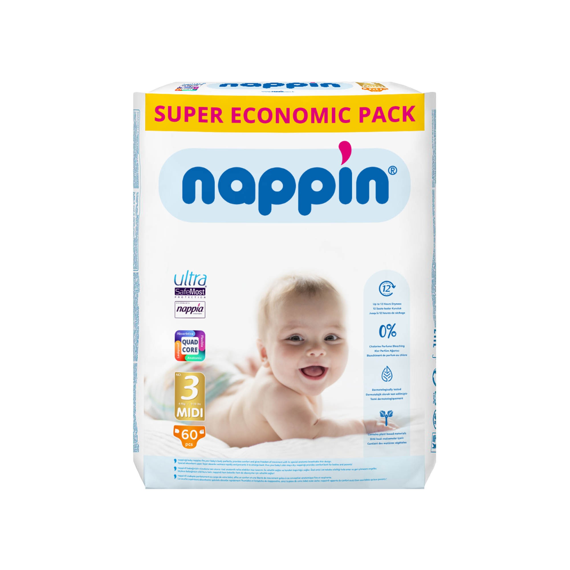 nappin® Bebek Bezi Jumbo Paket Midi Boy No.3 (60 Bez)