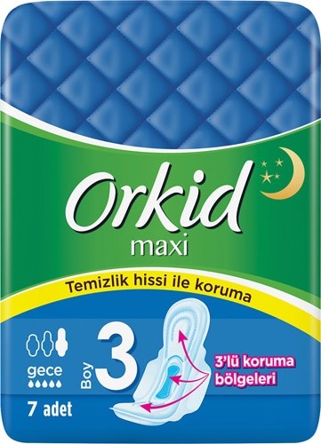 Orkid Maxi Gece Boy 3 Hijyenik Ped 7'li