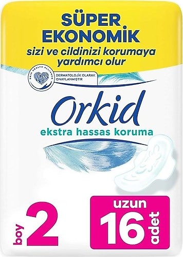 Orkid Ekstra Hassas Koruma Uzun Boy 2 Hijyenik Ped 16'lı