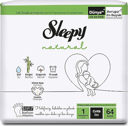 Sleepy Natural 1 Numara Yenidoğan 64'lü Bebek Bezi