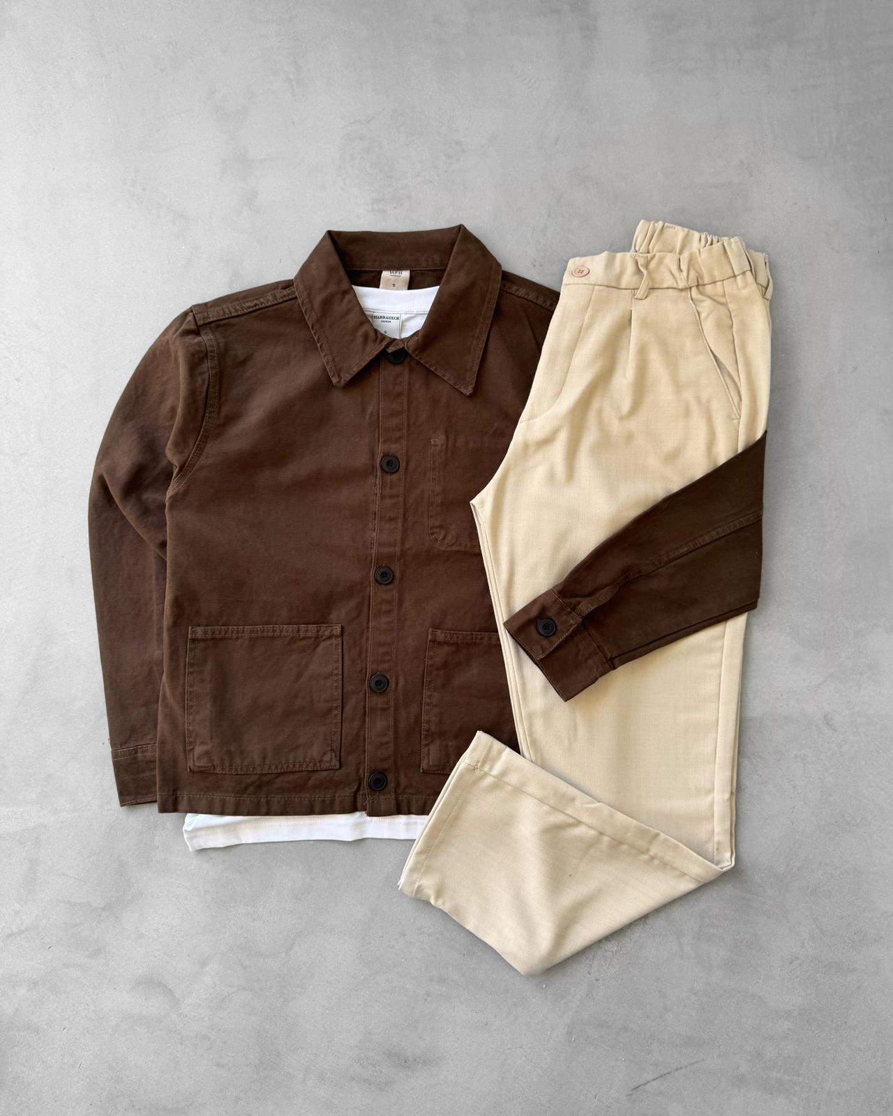 Denim Ceket & Kumaş Pantolon G2104 - Kahverengi