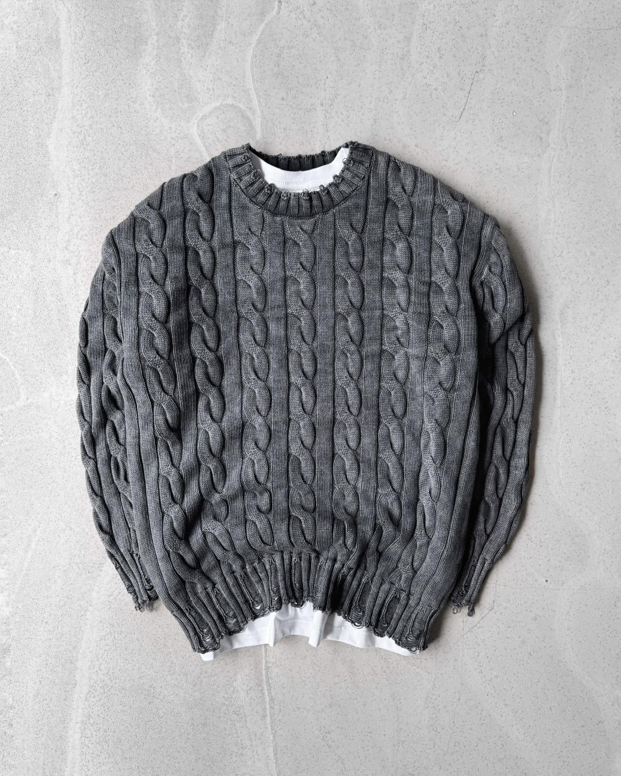 Yıkamalı Örgülü Triko Kazak G2083 - Gri