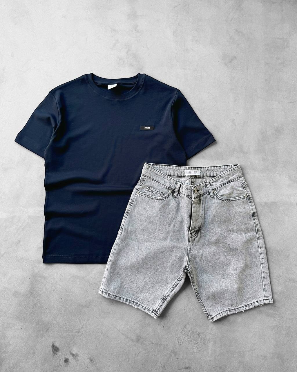 MM Bisiklet Yaka Oversize Tişört & Kot Şort  - Lacivert