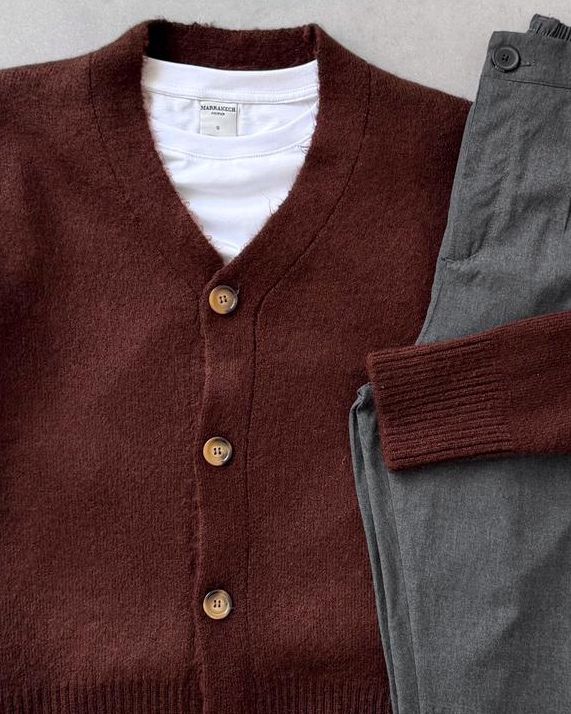 Sık Dokuma Düğmeli Triko Hırka & Kombin Pantolon G2090 - Kahverengi