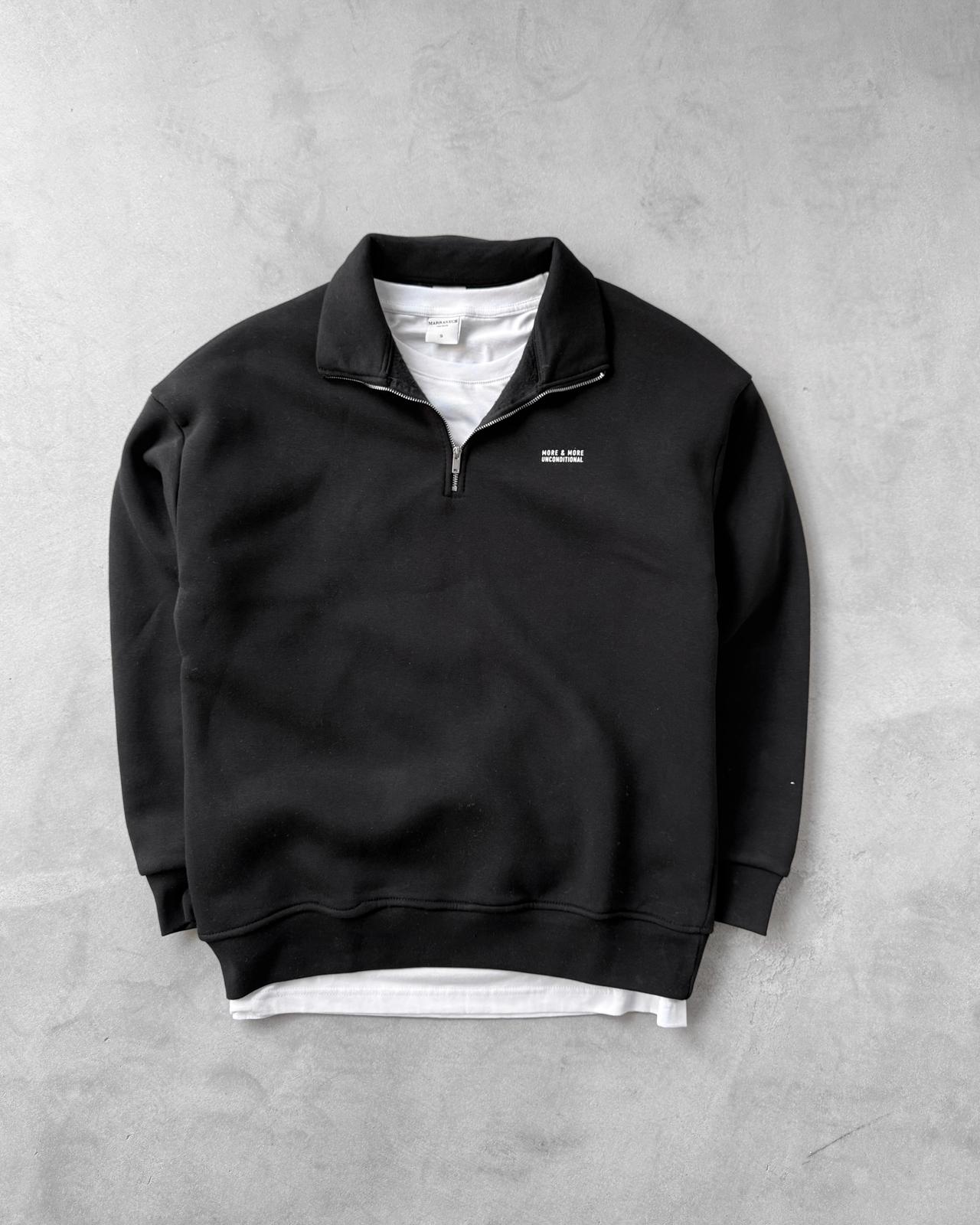 Yarım Fermuarlı Üç İplik Sweatshirt G2109 - Siyah