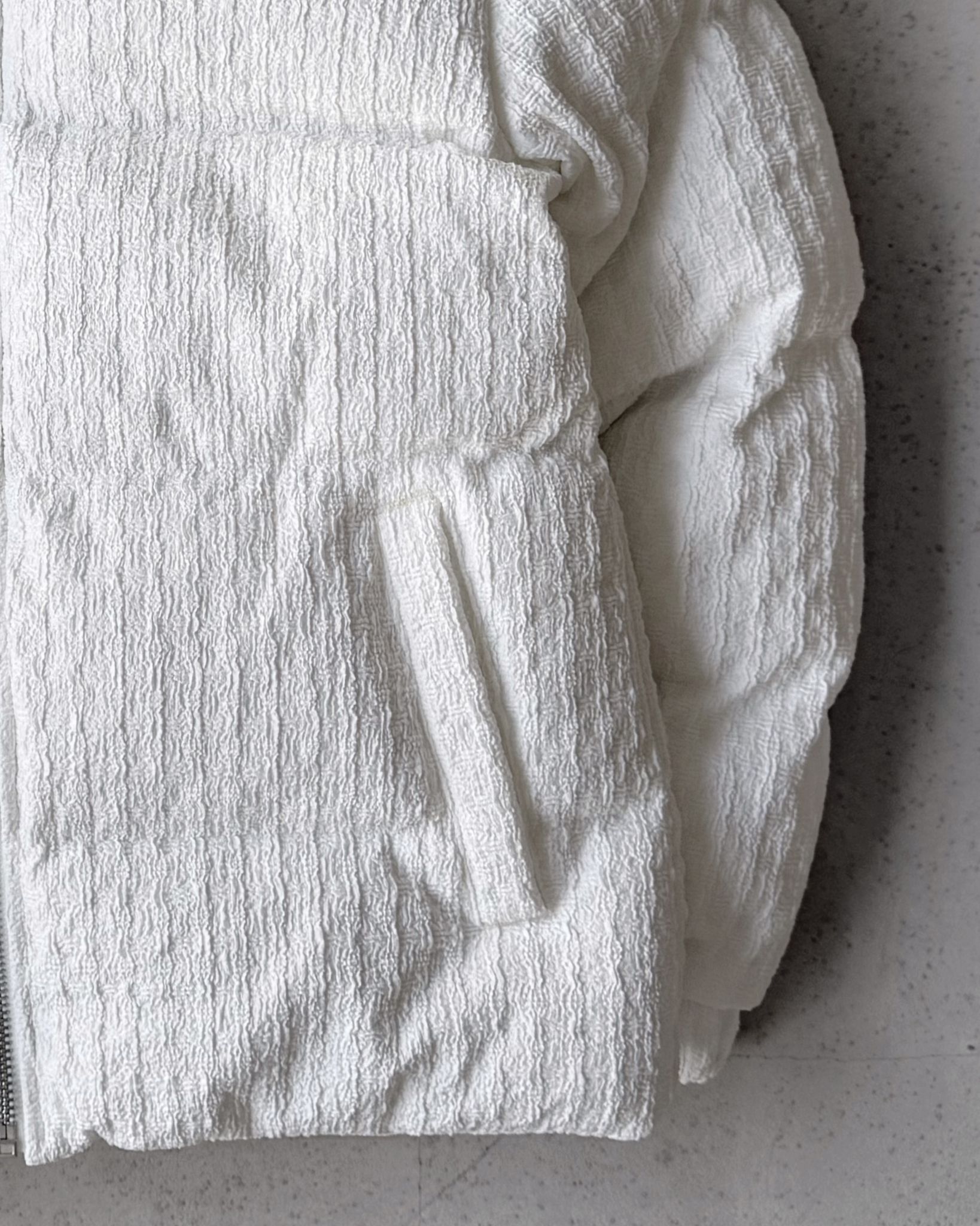 İçi Astarlı Örgü Desenli Şişme Mont G2121 - Beyaz