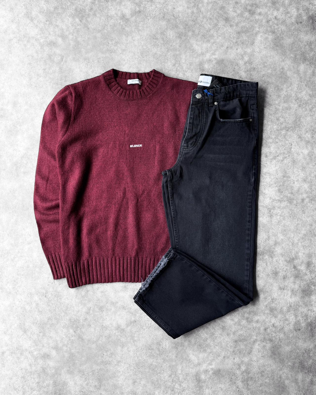 Poplin Kumaş Triko Sweat & Regular Kot Pantolon G2069 - Kırmızı