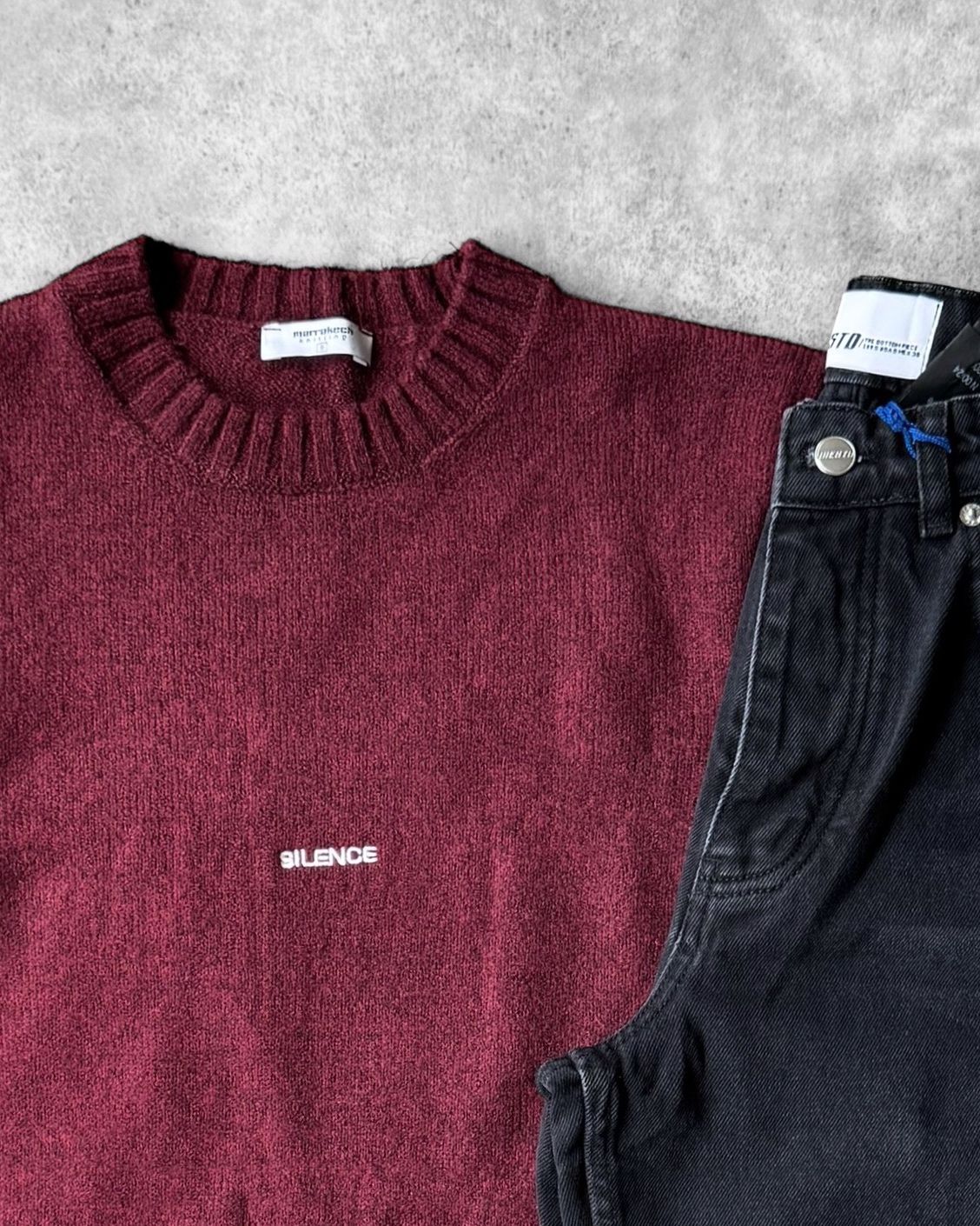 Poplin Kumaş Triko Sweat & Regular Kot Pantolon G2069 - Kırmızı