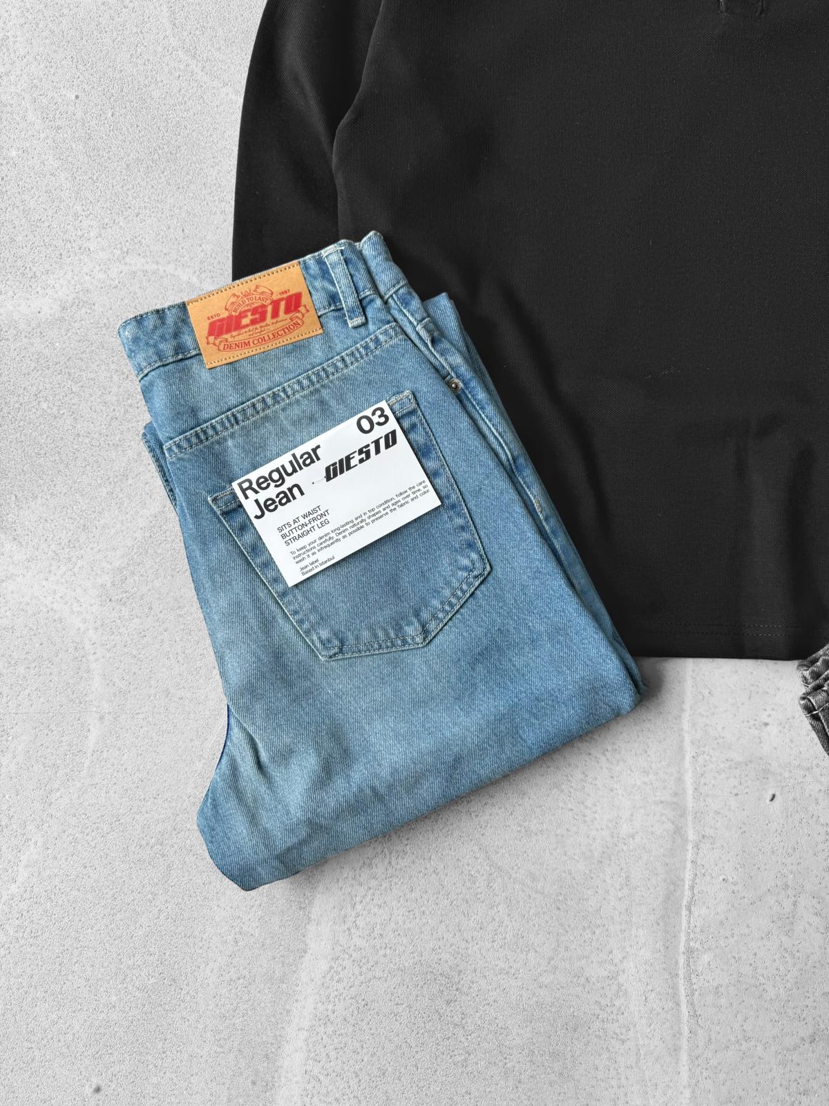 Oversize Polo Yaka Uzun Kollu Tişört & Regular Kot Pantolon G2015 - Siyah