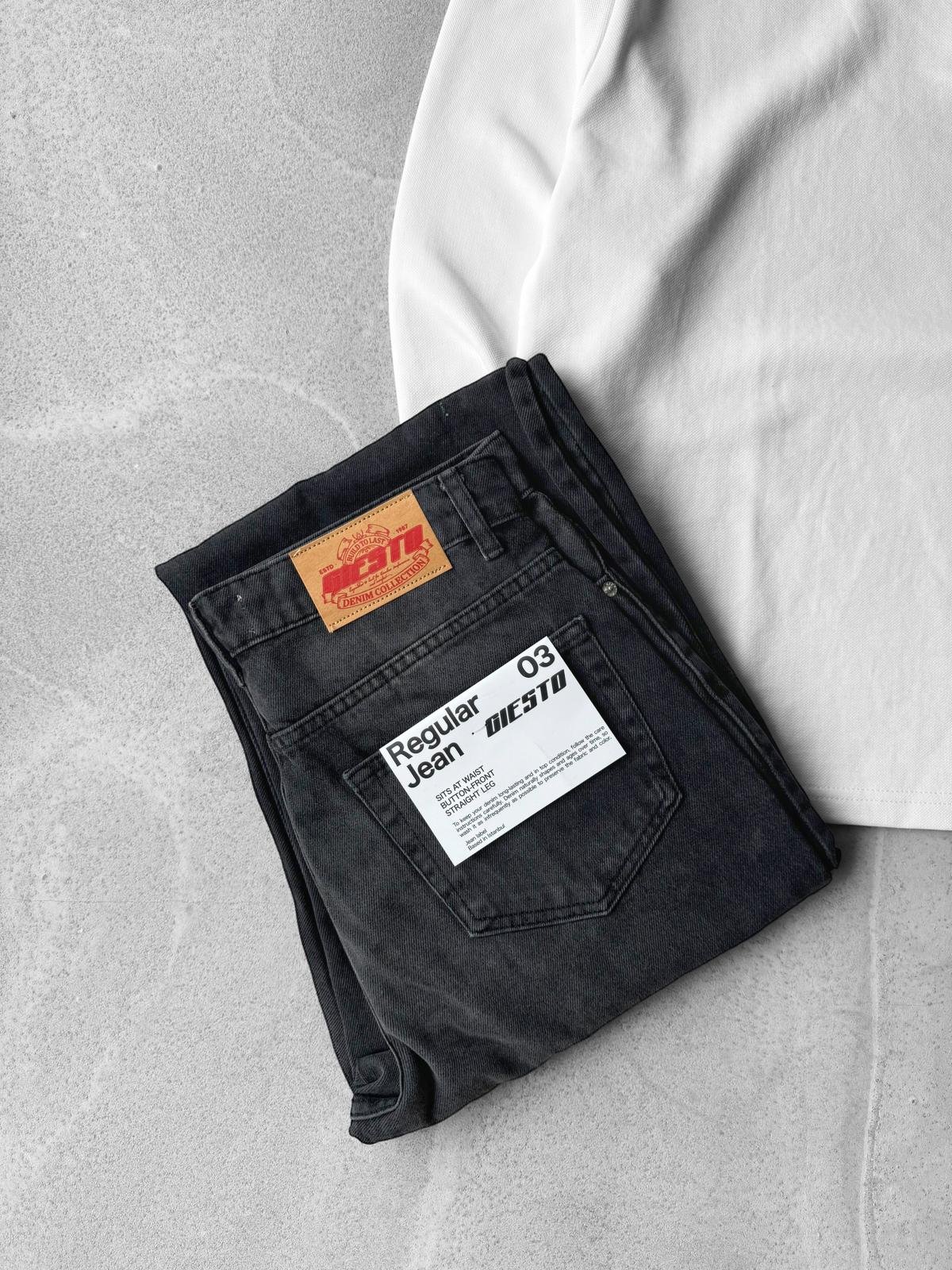 Oversize Polo Yaka Uzun Kollu Tişört & Regular Kot Pantolon G2015 - Beyaz