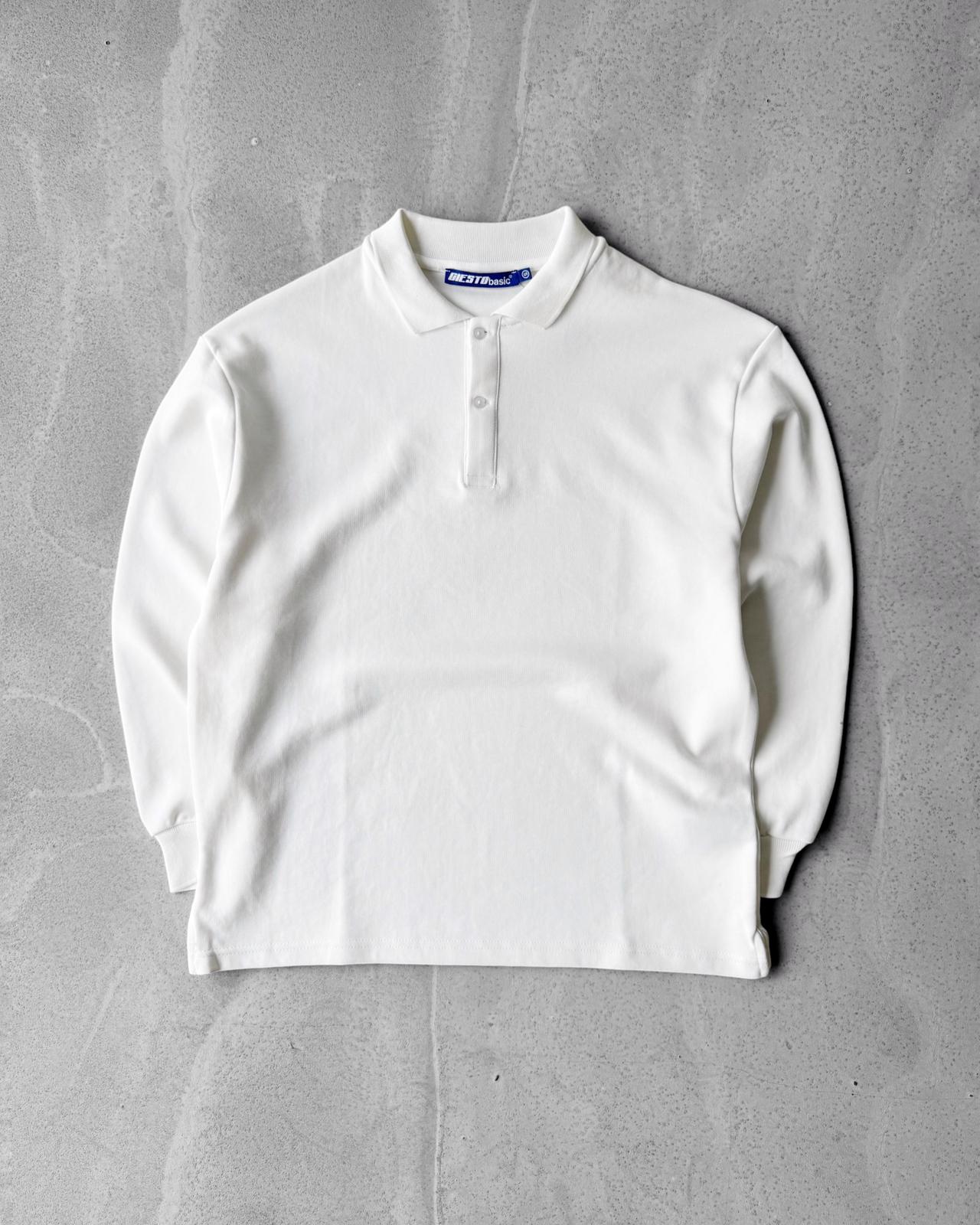 Oversize Polo Yaka Uzun Kollu Tişört G2016 - Beyaz
