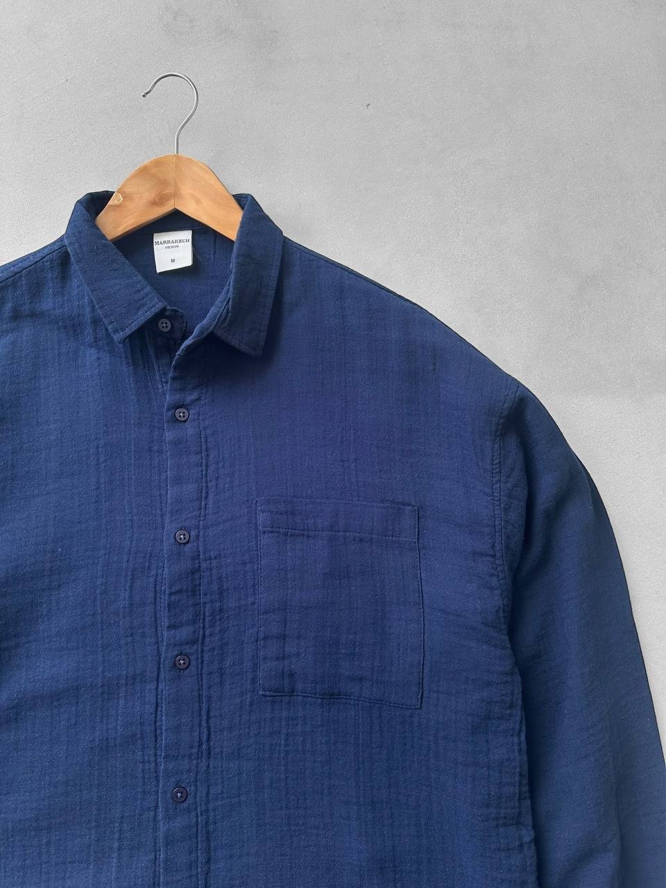 Müslin Kumaş Cepli Oversize Keten Gömlek - Lacivert