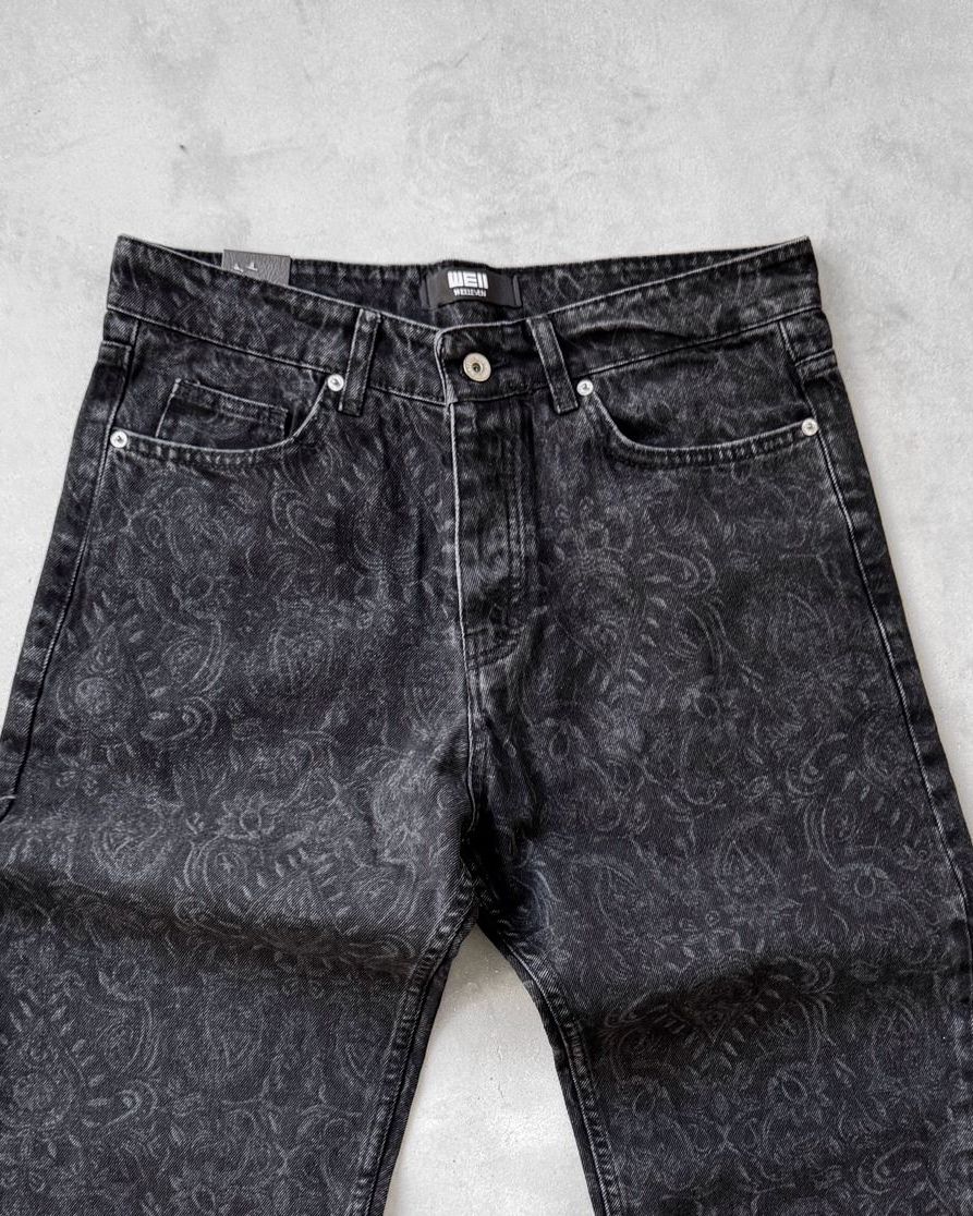 Regular Kalıp Lazer Baskı Jean G2107 - Yıkamalı Siyah