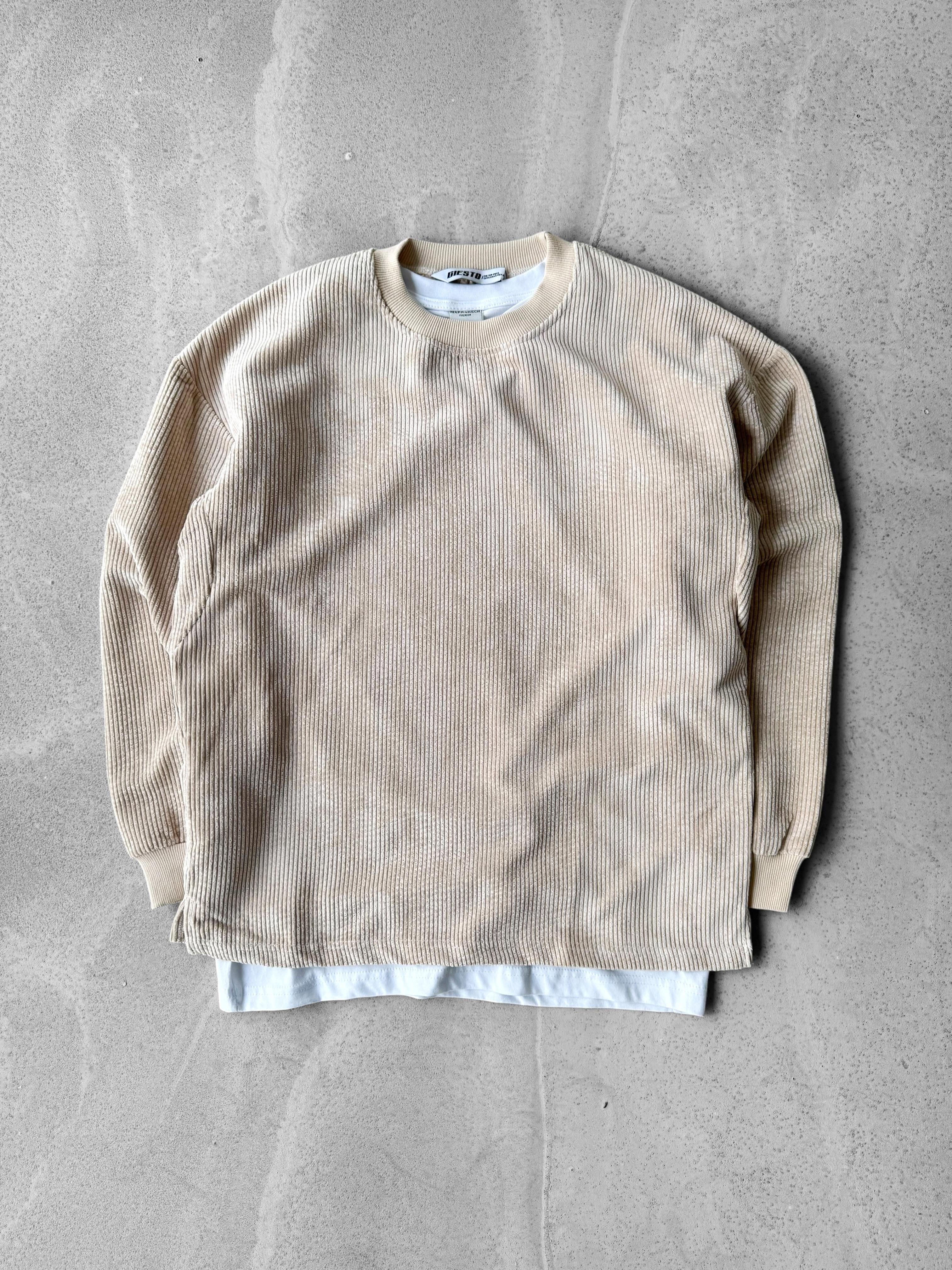 Oversize Kadife Sweatshirt - Bej