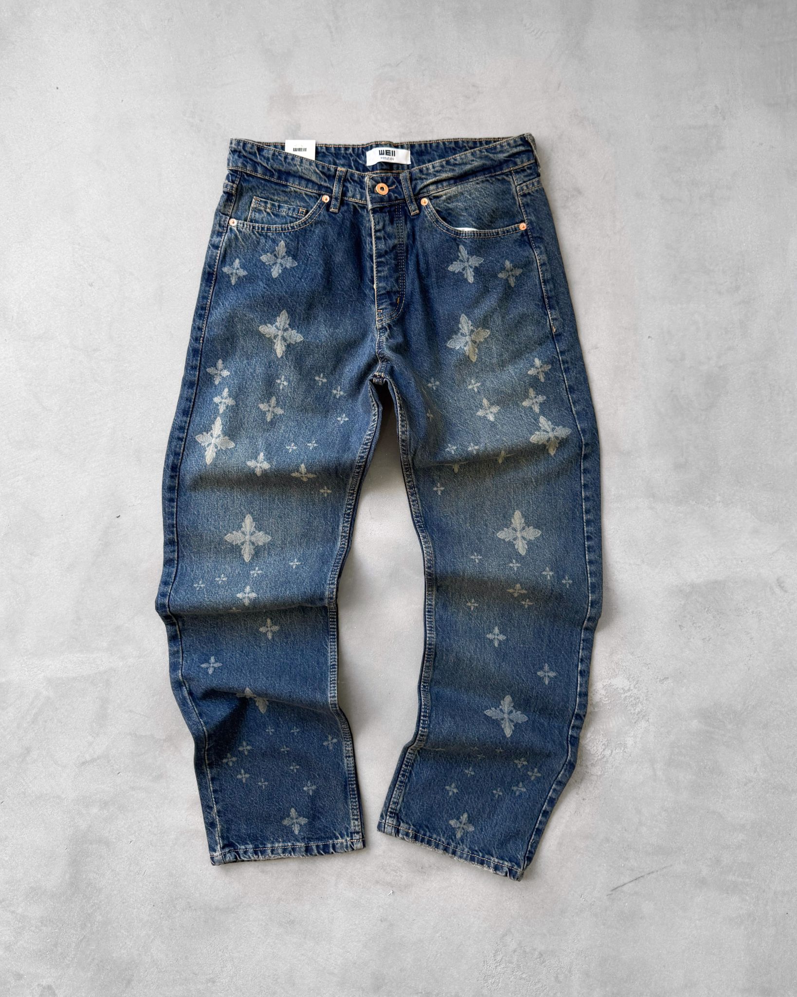 Regular Kalıp Lazer Baskı Jean G2107 - Koyu Mavi