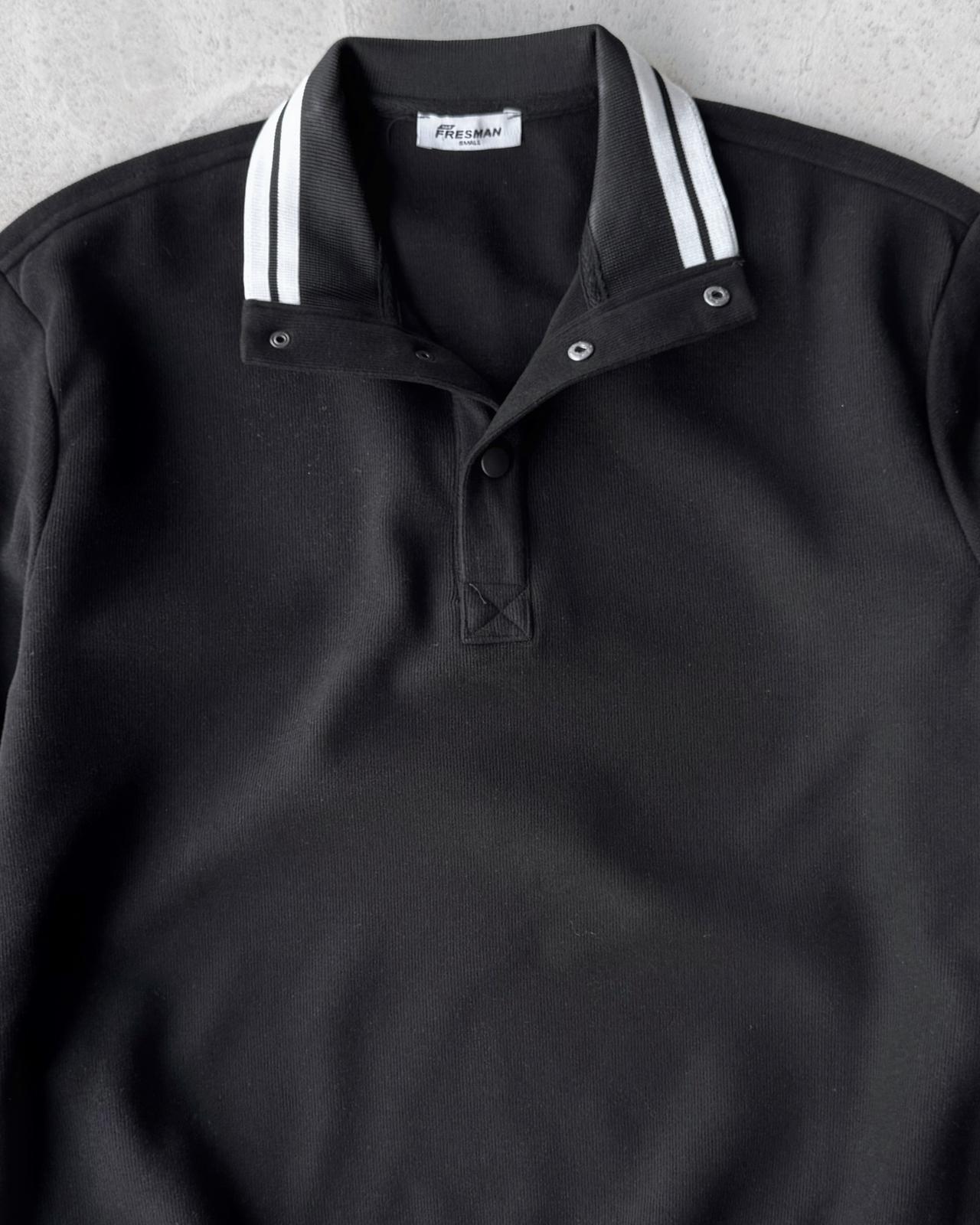 Selanik Örme Sweatshirt Çıt Çıtlı Yaka G2078 - Siyah