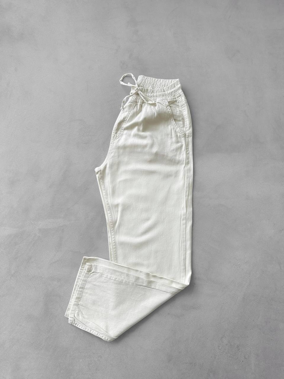 Beli Bağcıklı Baggy Gabardin Pantolon - Beyaz