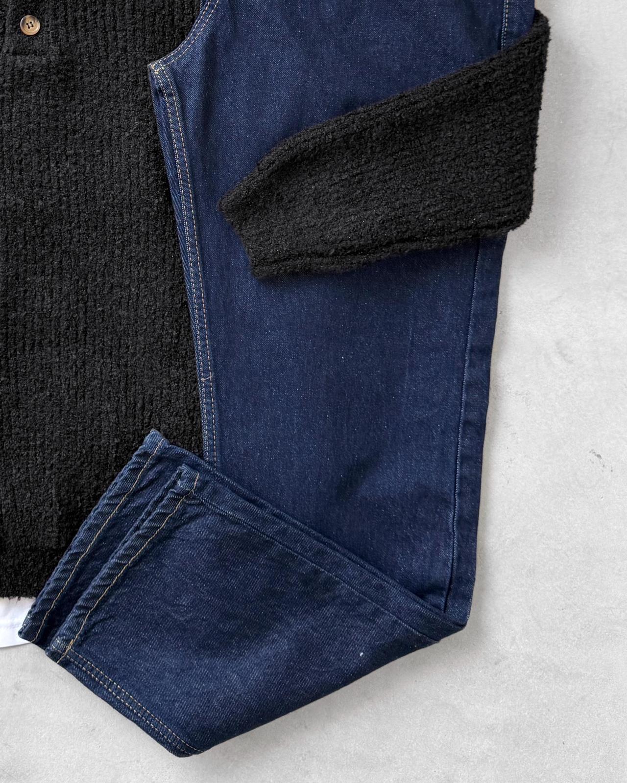 Poplin Kumaş Polo Yaka Triko & Regular Fit Kot Pantolon G2117 - Siyah