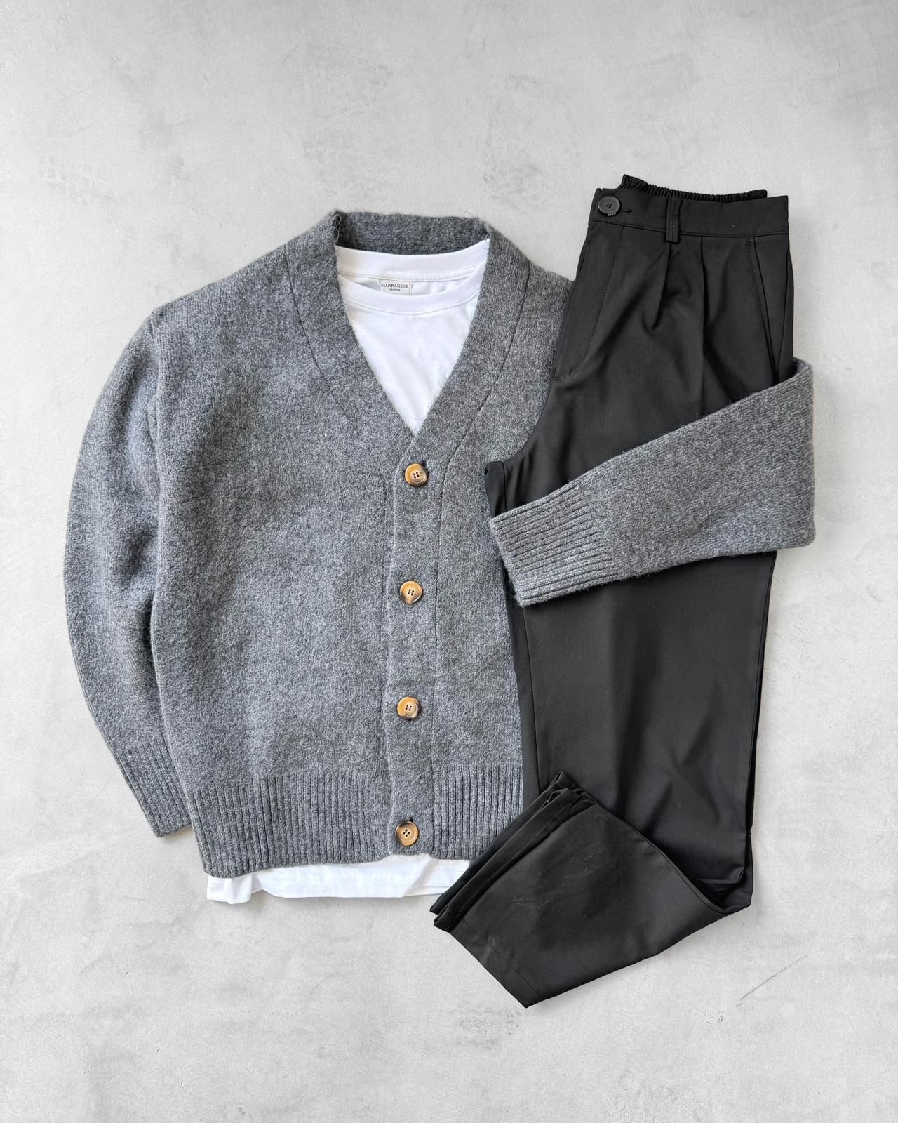 Sık Dokuma Düğmeli Triko Hırka & Kombin Pantolon G2090 - Antrasit