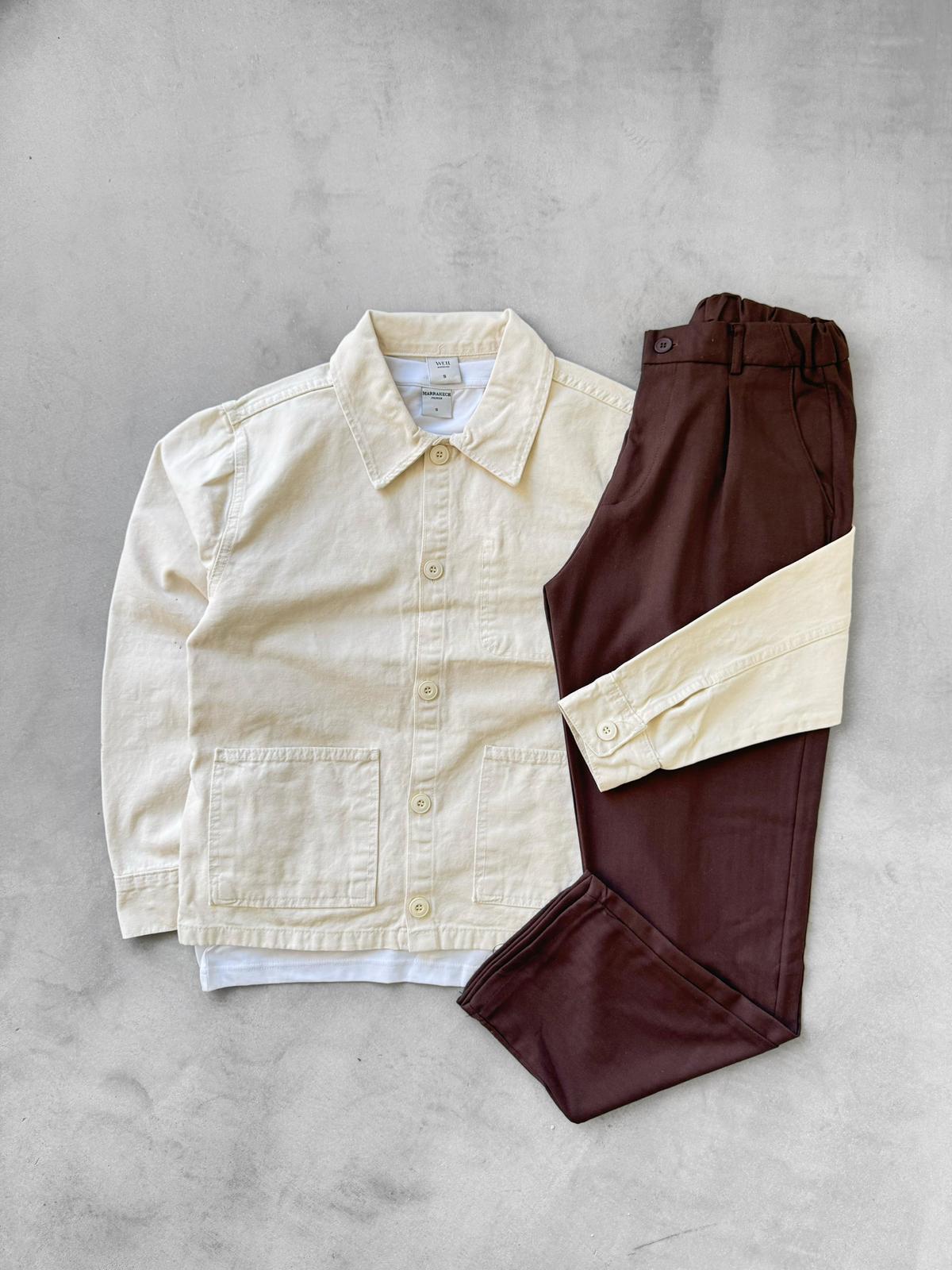 Denim Ceket & Kumaş Pantolon G2104 - Bej