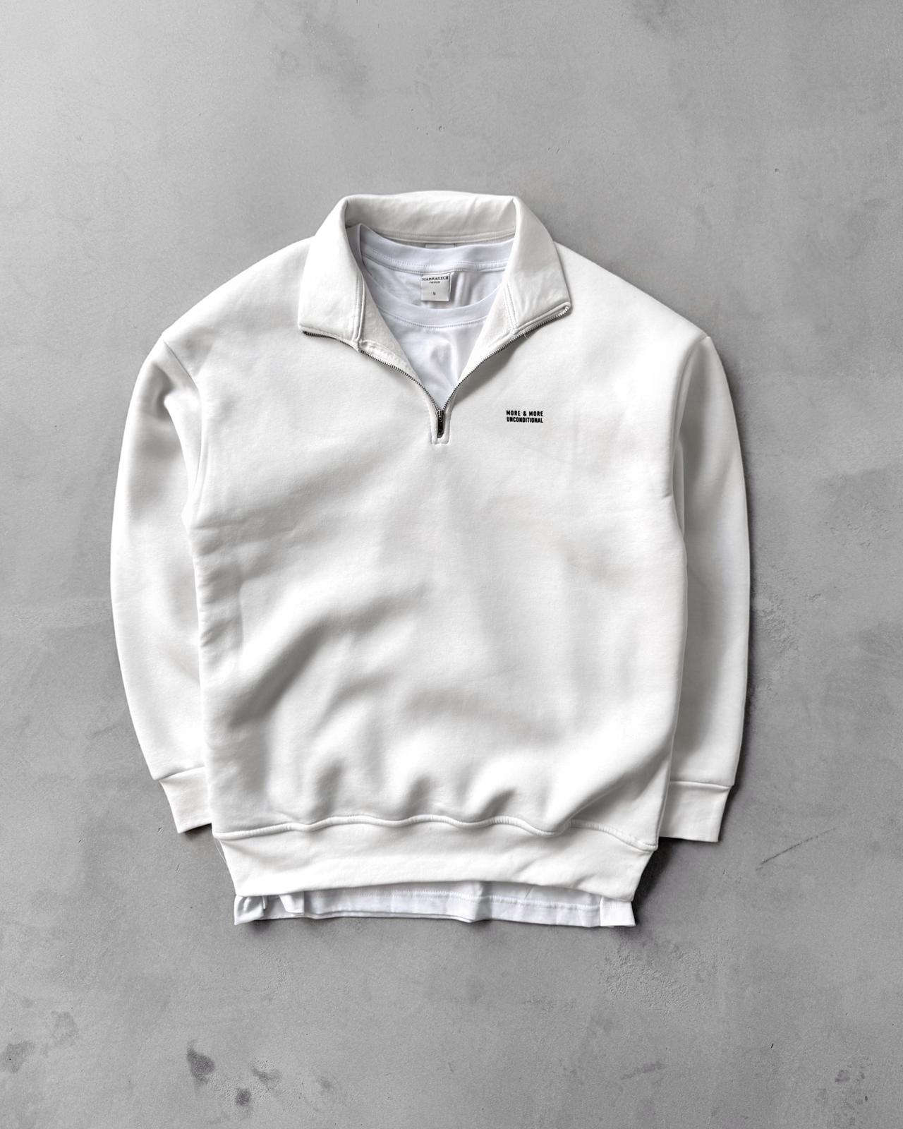 Yarım Fermuarlı Üç İplik Sweatshirt G2109 - Beyaz