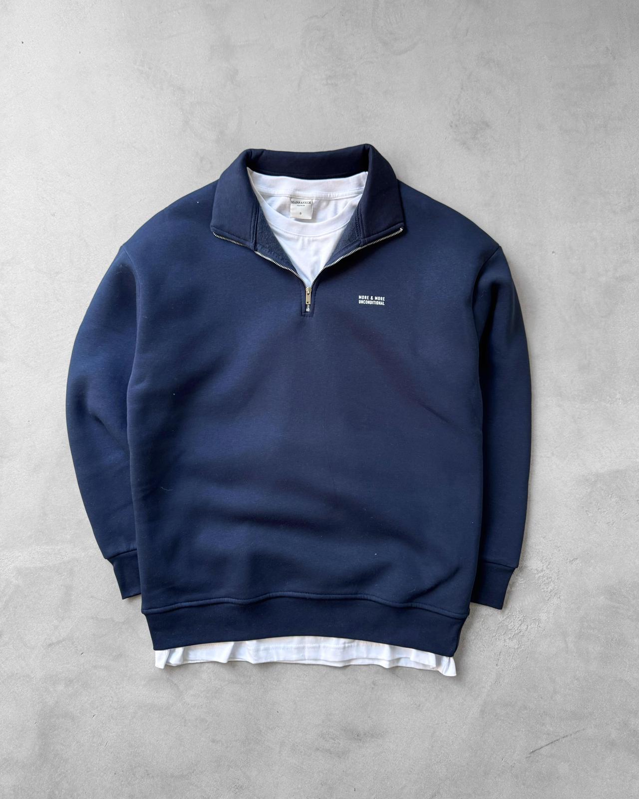 Yarım Fermuarlı Üç İplik Sweatshirt & Baggy Kot Pantolon G2109 - Lacivert