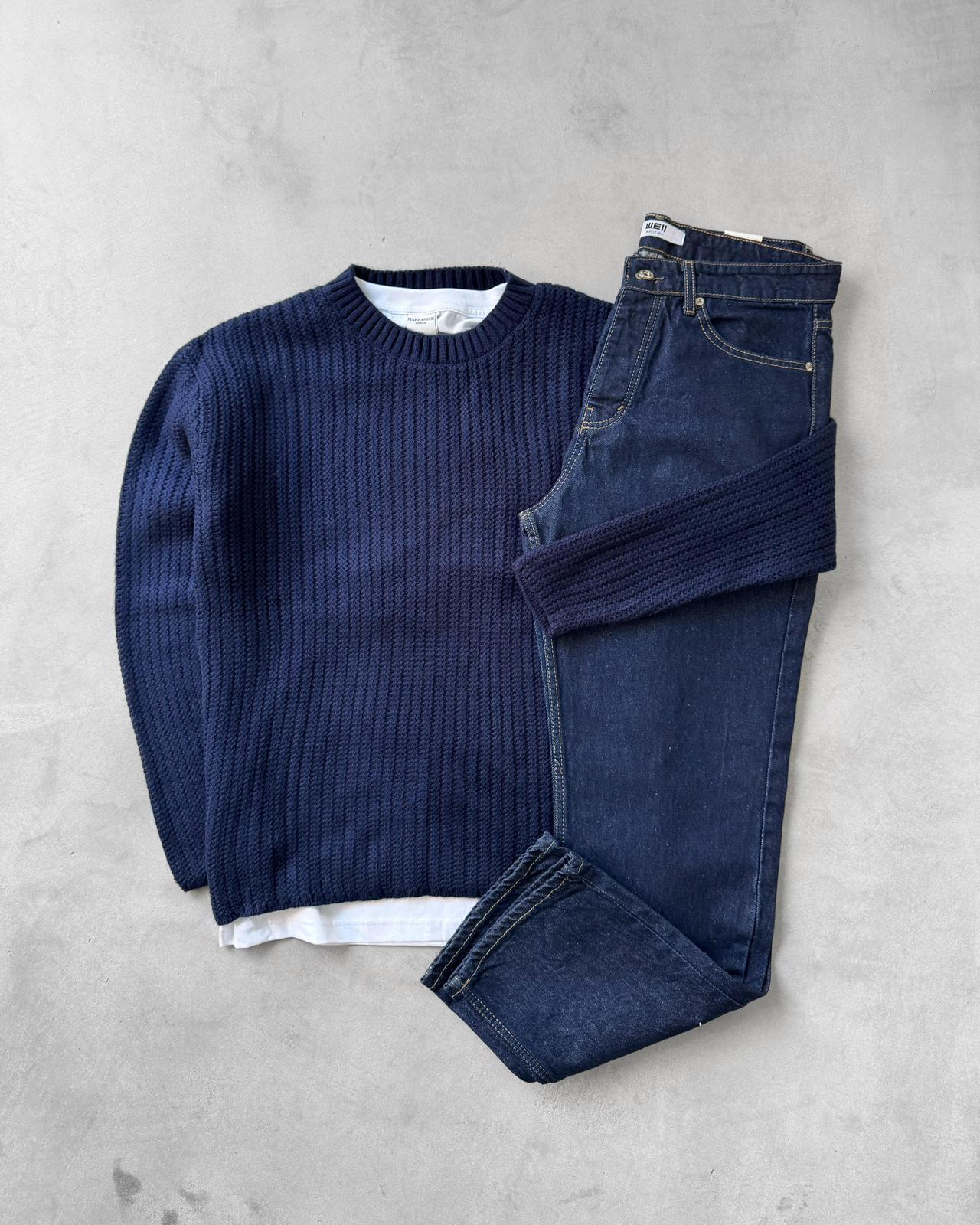 Bisiklet Yaka Triko Kazak & Regular Kot Pantolon G2110 - İndigo