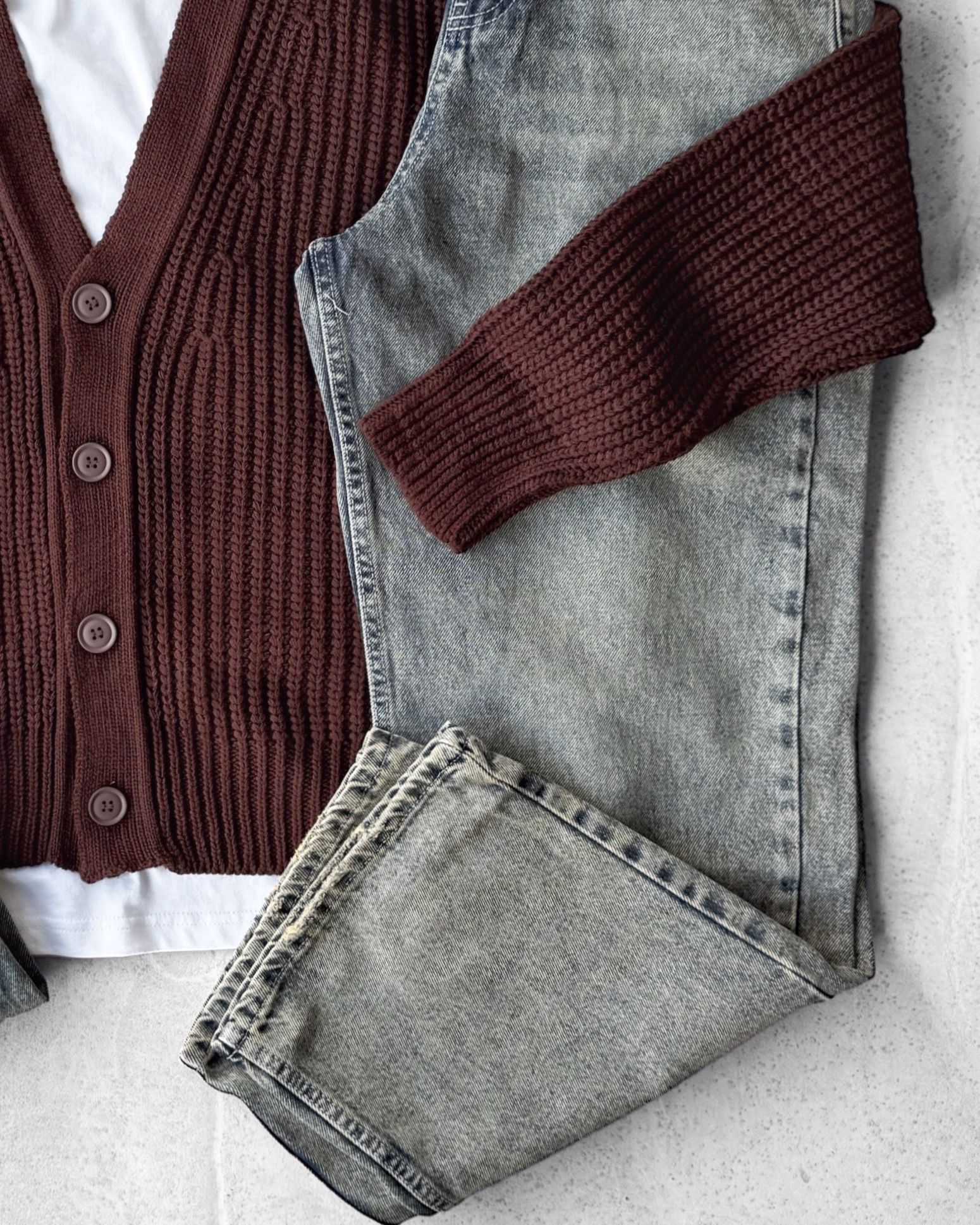 Düğmeli Triko Hırka & Regular Fit Kot Pantolon G2071 - Kahverengi