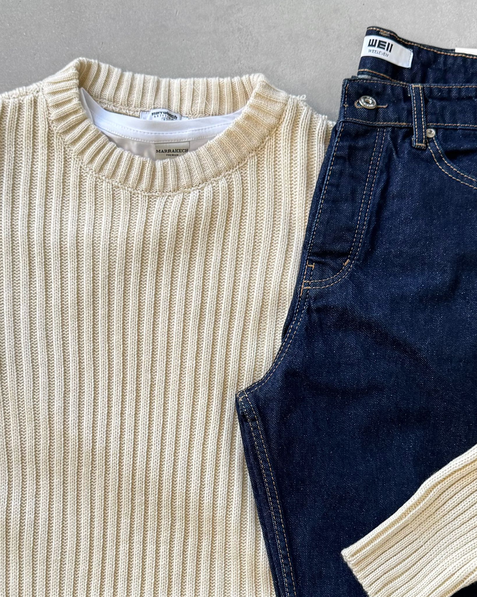 Bisiklet Yaka Triko Kazak & Regular Kot Pantolon G2110 - Bej