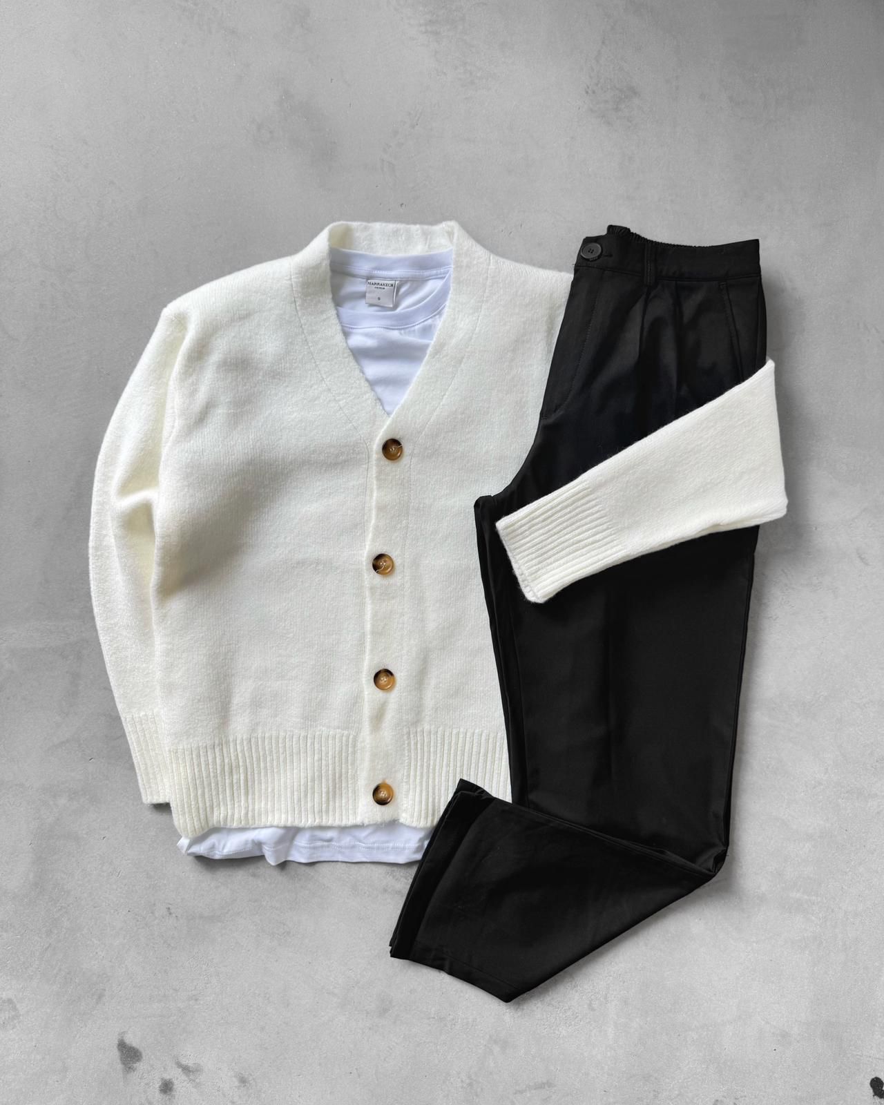 Sık Dokuma Düğmeli Triko Hırka & Kombin Pantolon G2090 - Bej