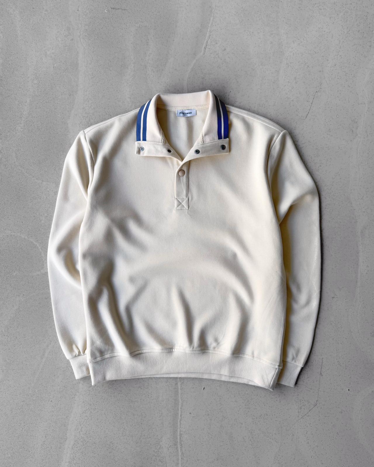 Selanik Örme Sweatshirt Çıt Çıtlı Yaka G2078 - Krem rengi