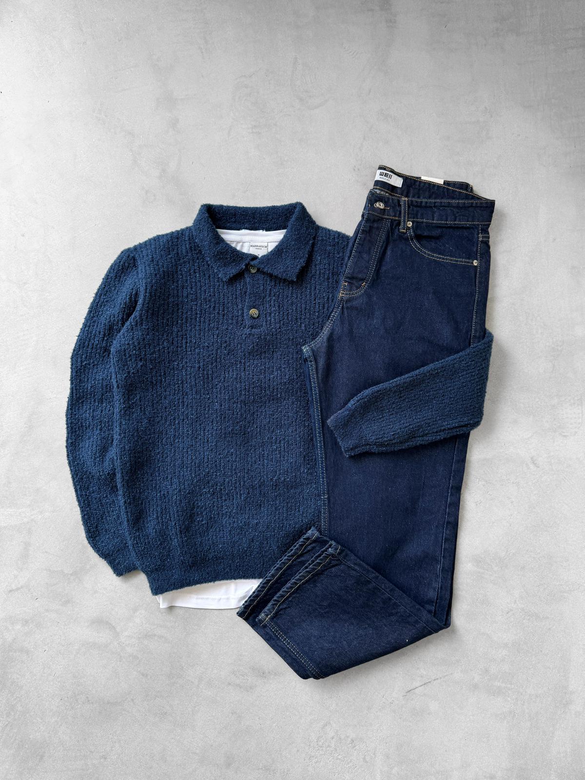 Poplin Kumaş Polo Yaka Triko & Regular Fit Kot Pantolon G2117 - Lacivert