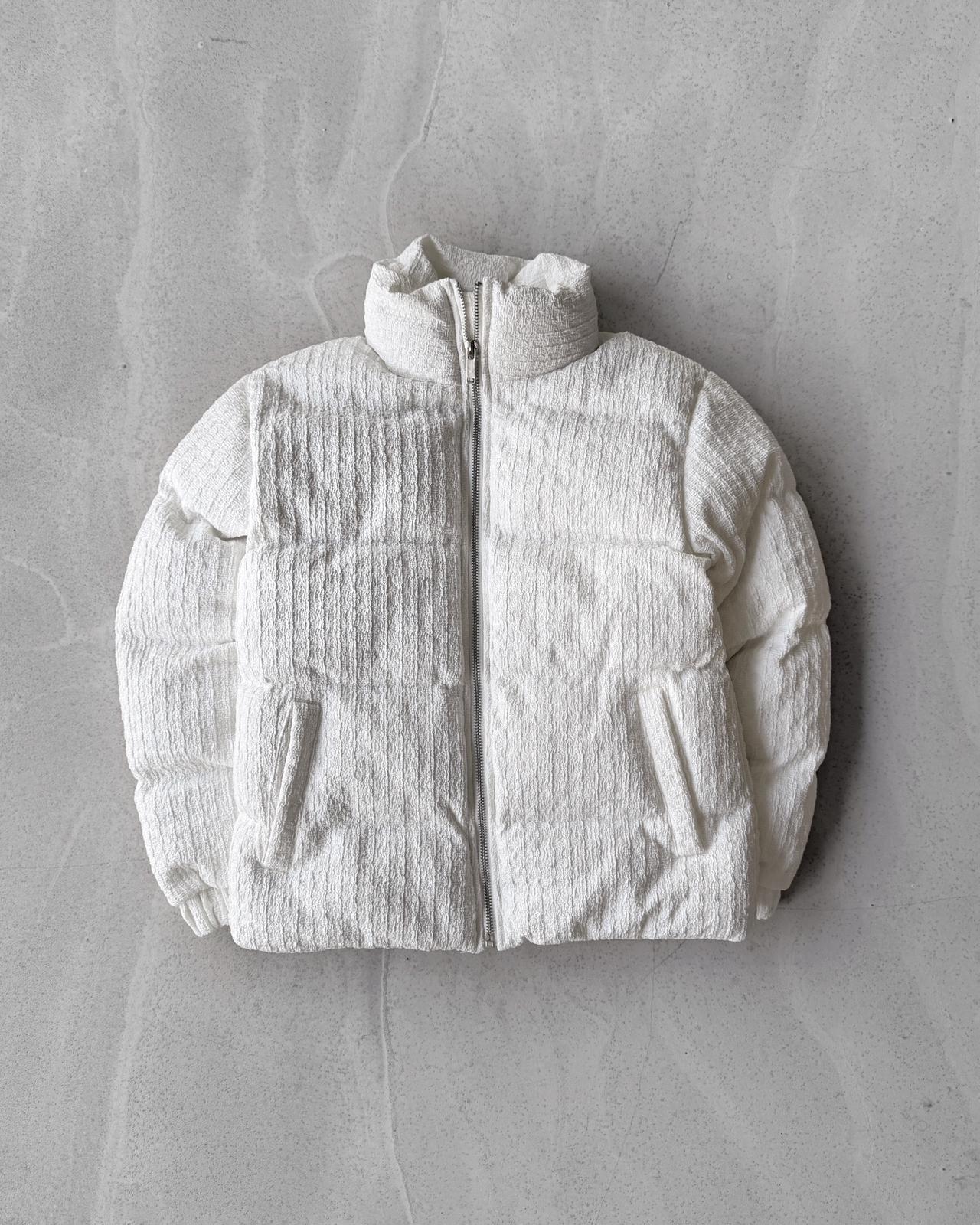 İçi Astarlı Örgü Desenli Şişme Mont G2121 - Beyaz