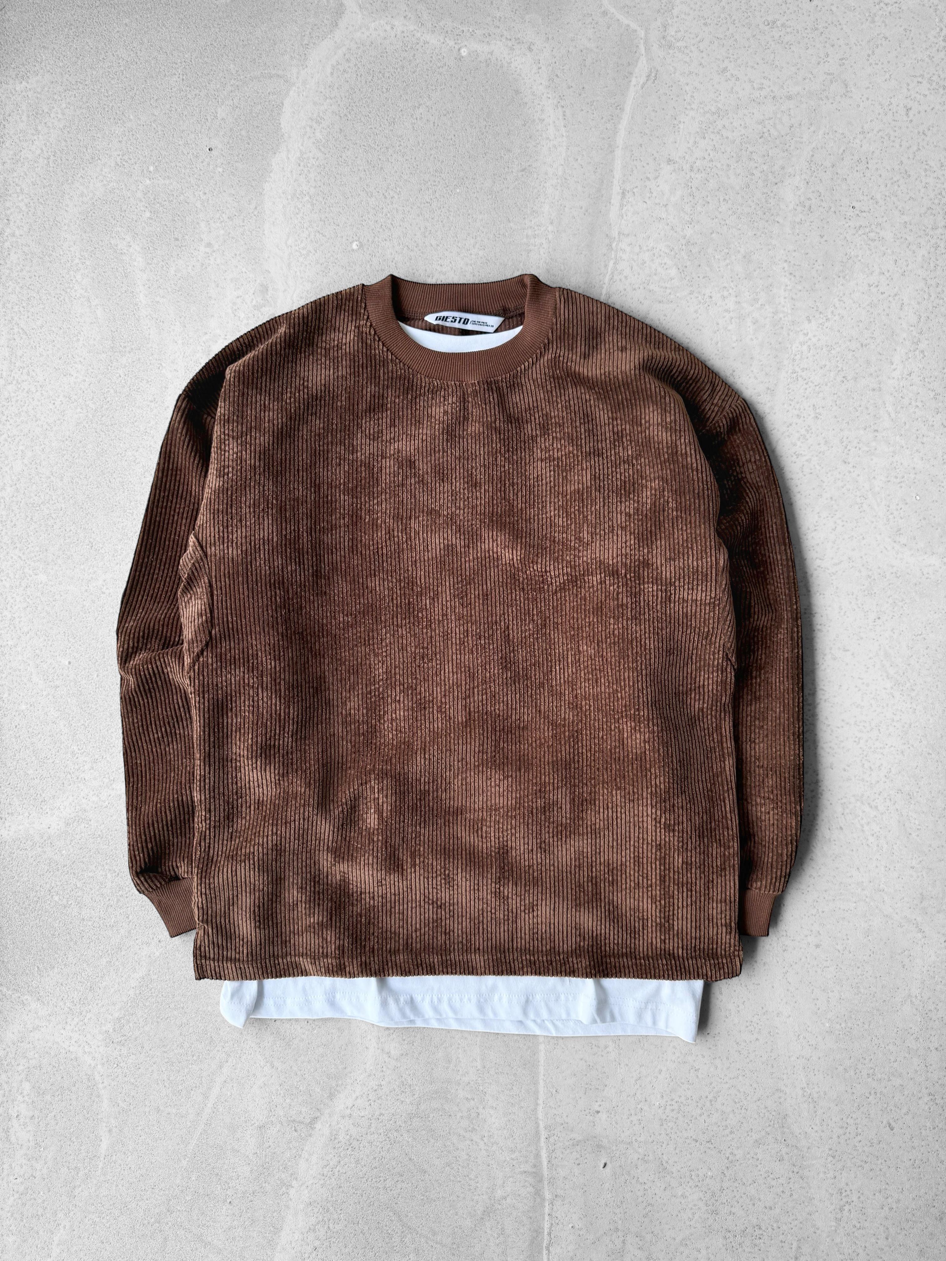 Oversize Kadife Sweatshirt - Kahverengi