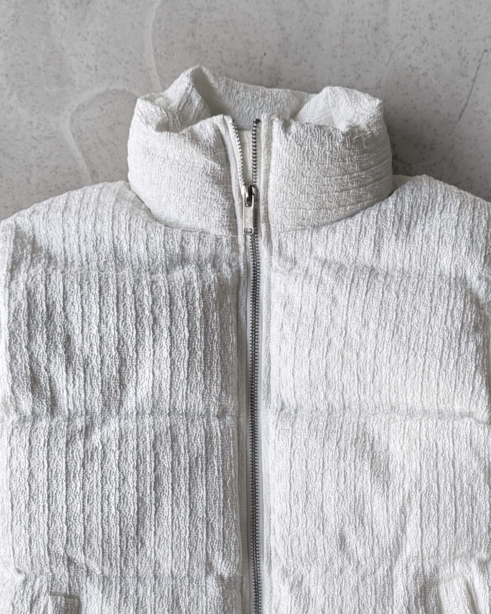 İçi Astarlı Örgü Desenli Şişme Mont G2121 - Beyaz