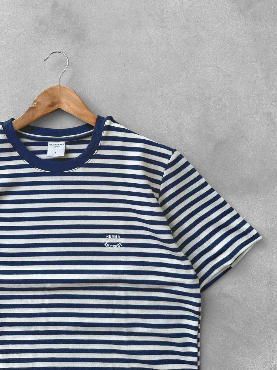 Bisiklet Yaka Çizgili Oversize Human Tshirt - Lacivert