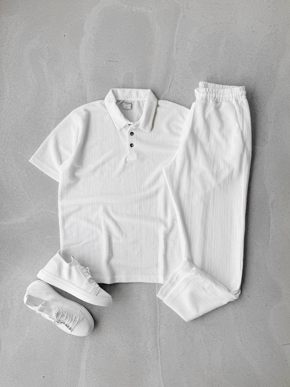 Havlu Kumaş Oversize Triko Tişört & Kombin Pantolonu - Beyaz