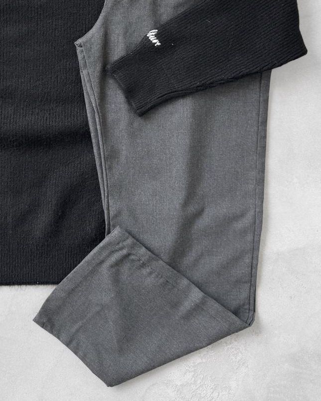 Dik Yaka Triko Kazak & Kumaş Pantolon G2085 - Siyah