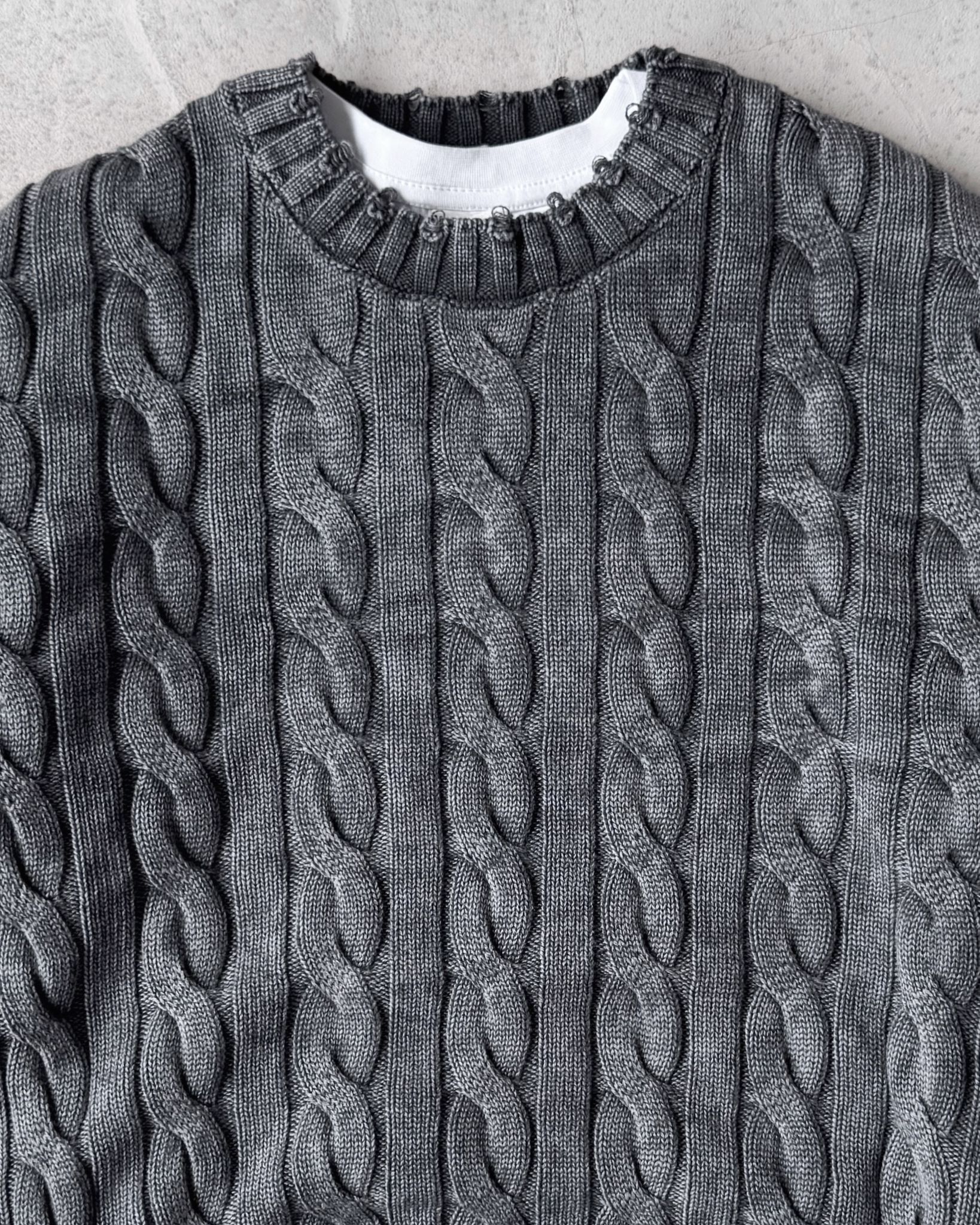 Yıkamalı Örgülü Triko Kazak G2083 - Gri