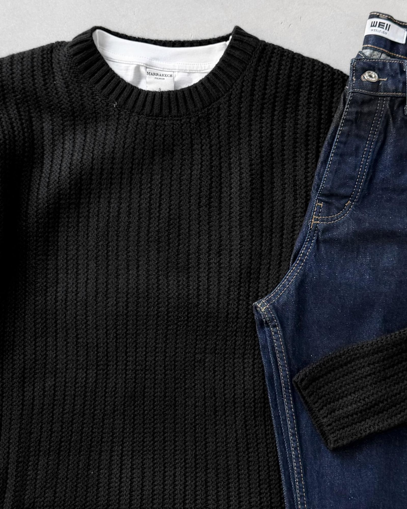 Bisiklet Yaka Triko Kazak & Regular Kot Pantolon G2110 - Siyah