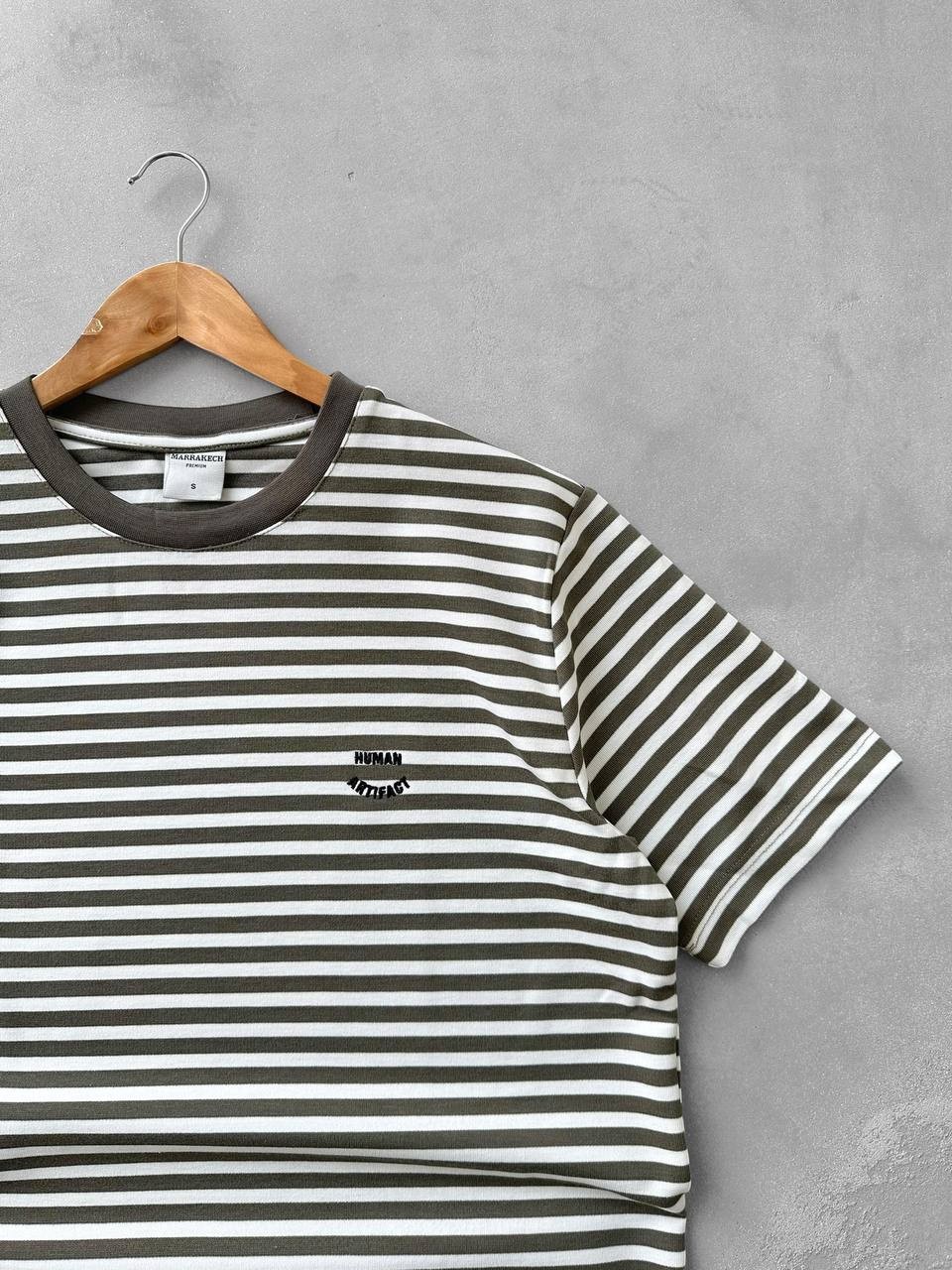 Bisiklet Yaka Çizgili Oversize Human Tshirt - Haki
